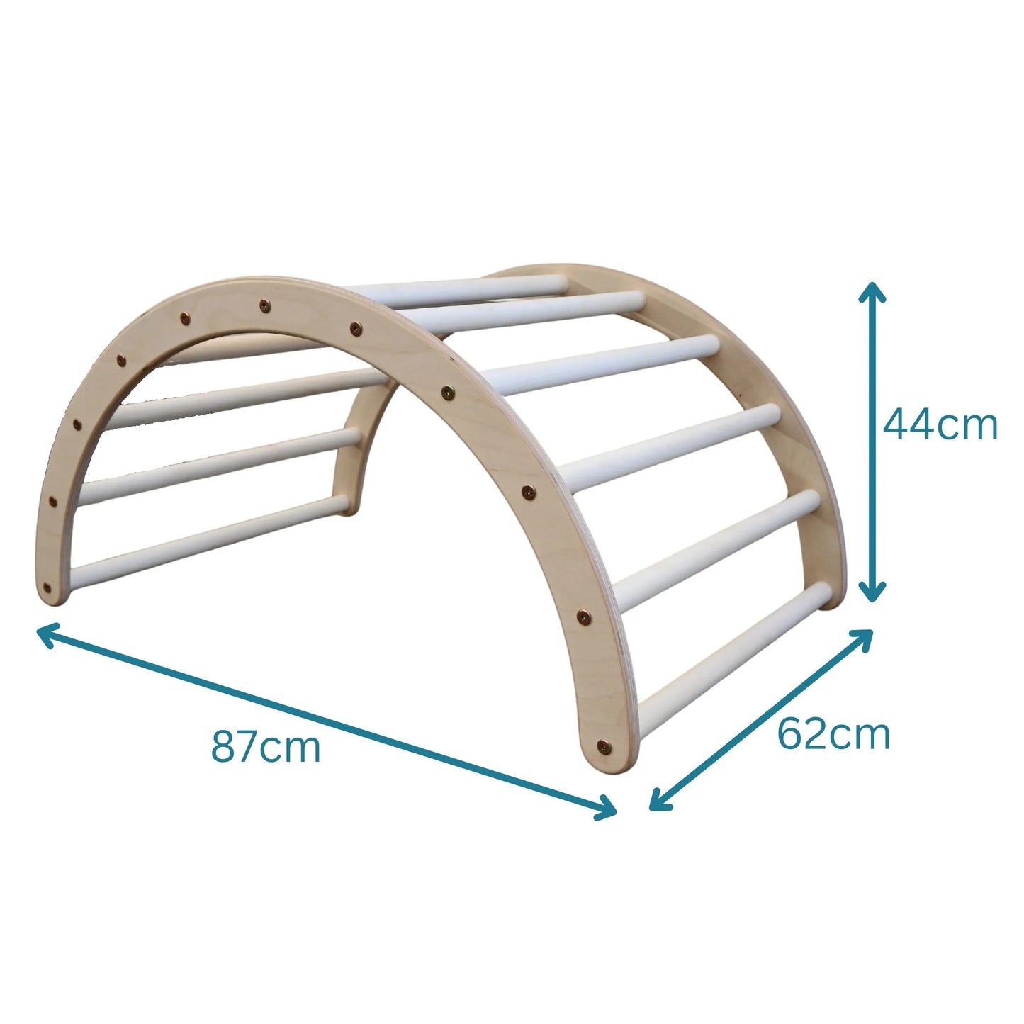 Maße von Kletterbogen Klettertiger Tigerbrücke XL: Maßangaben zur Größe von Länge, Breite, Höhe vom Montessori Kletterbogen.