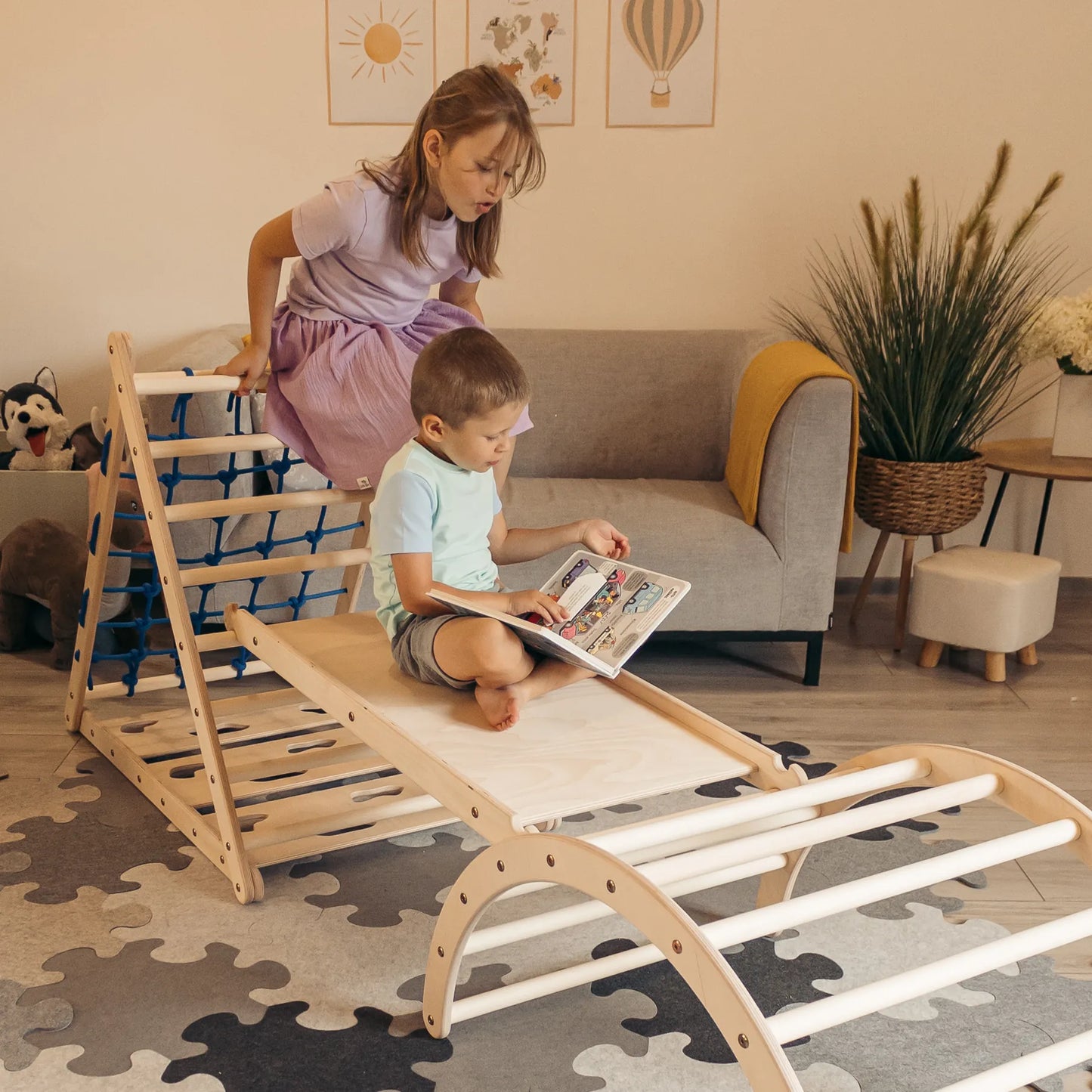 Kletter-Komplettset Tigerfels XL Set A: mit Tigerbrücke XL und Tigersteg (Sprossen)