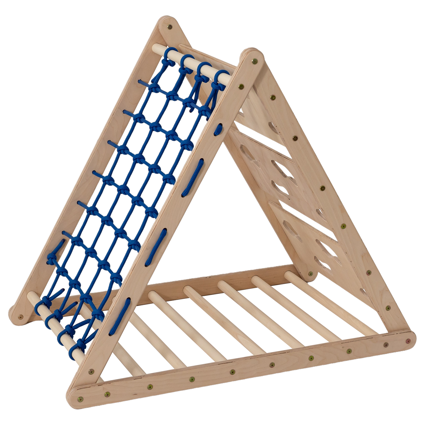Klettertiger Dreieck Tigerfels XL. Kletterdreieck mit Kletternetz: Montessori-Klettergerüst für Kinder mit Seilnetz-Strickleiter