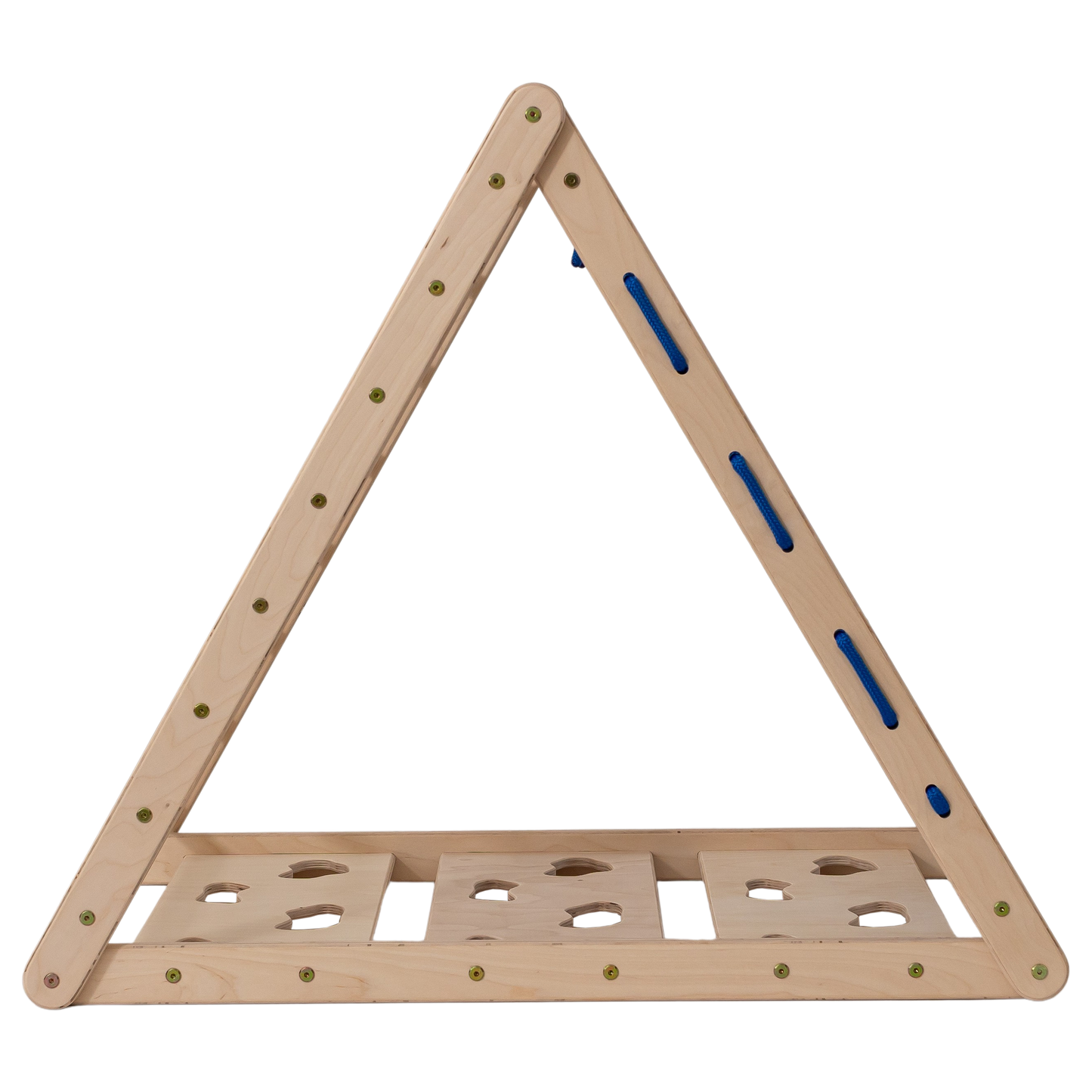 Frontalansicht Kletterdreieck Tigerfels XL: Klettergerüst nach Pikler-Pädagogik mit Sprossen, Seilnetz, Kletterwand für Kinder